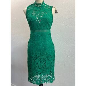 NWT- Bardot Green Lace High Neck Sleeveless Dress Size 4 / Small